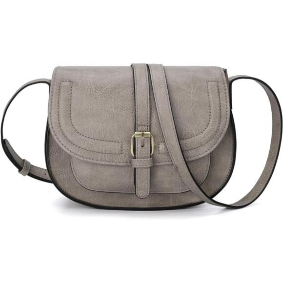 Small Saddle Purse, Vegan Leather Light Grey - Picture 1 of 5